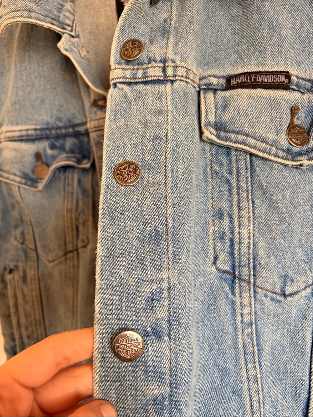 Vintage Harley Davidson 90s Light Blue Denim Vest Jacket S Unisex - Picture 7 of 11